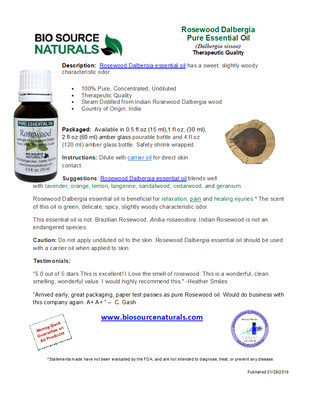 Rosewood Dalbergia Pure Essential Oil Product Bulletin