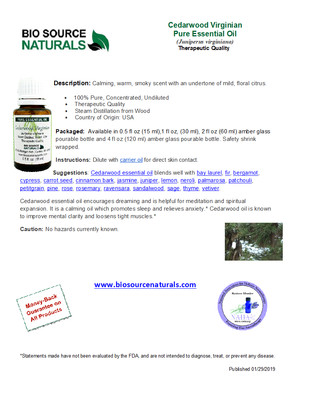 Cedarwood Pure Essential Oil - Virginian - Product Bulletin