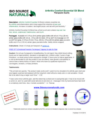Arthritis Comfort Essential Oil Blend Product Bulletin