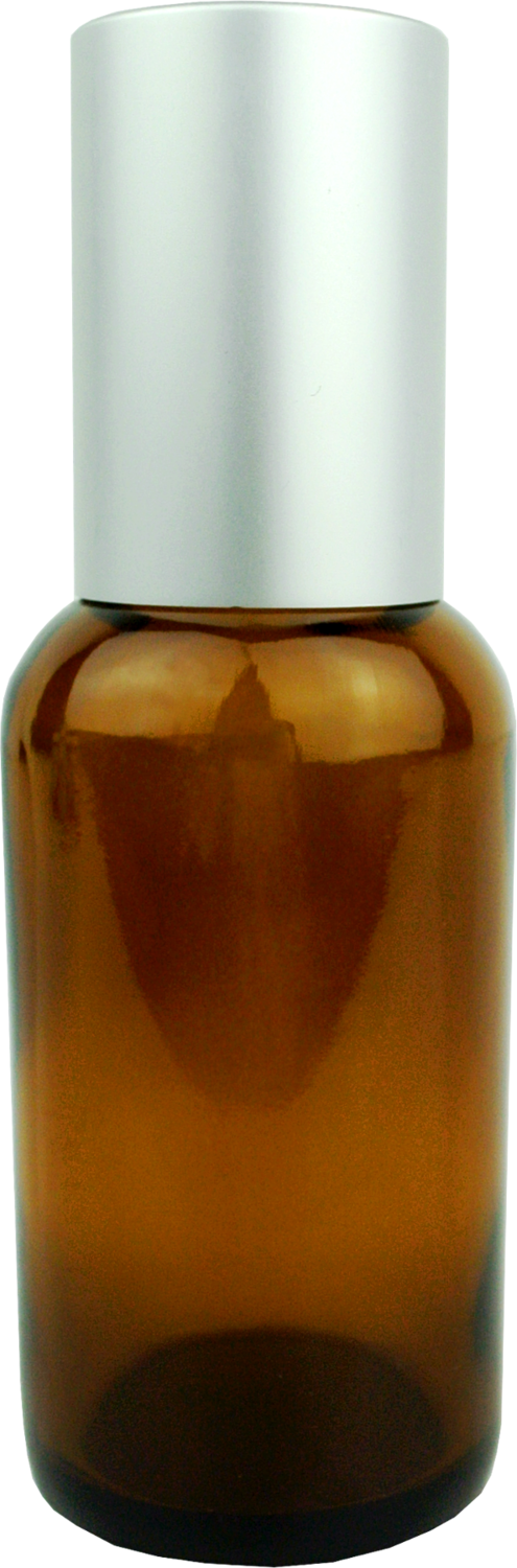 1 fl oz (30 ml) Amber Glass Roll-On Bottle with Silver Cap