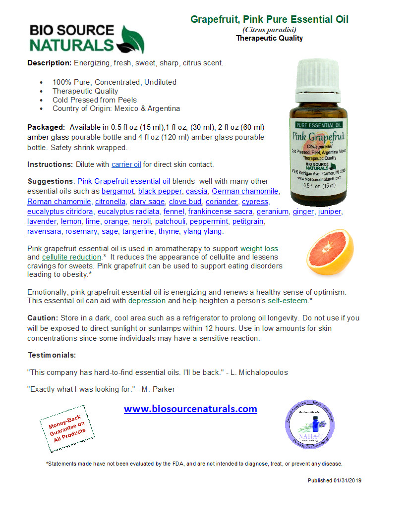 Pink Grapefruit Pure Essential Oil Product Bulletin
