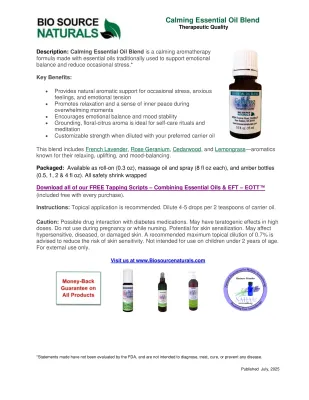 Calming Essential Oil Blend Concentrate | Includes 9 EFT Tapping Scripts, Affirmations &amp; Journal Prompts for Mind-Body Support