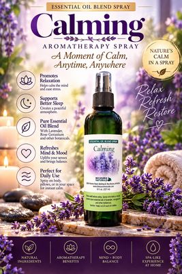 Calming Essential Oil Blend Spray 8 fl. oz. (227 ml) | Includes 9 EFT Tapping Scripts, Affirmations &amp; Journal Prompts for Mind-Body Support