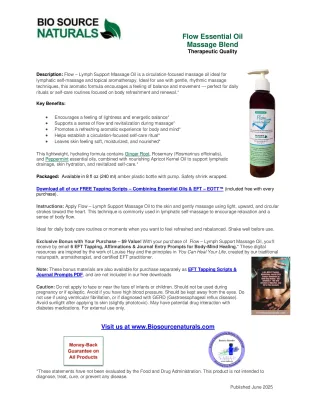 FLOW Lymph Support Essential Oil Blend Product Bulletin – Topical Support for Lymphatic Circulation