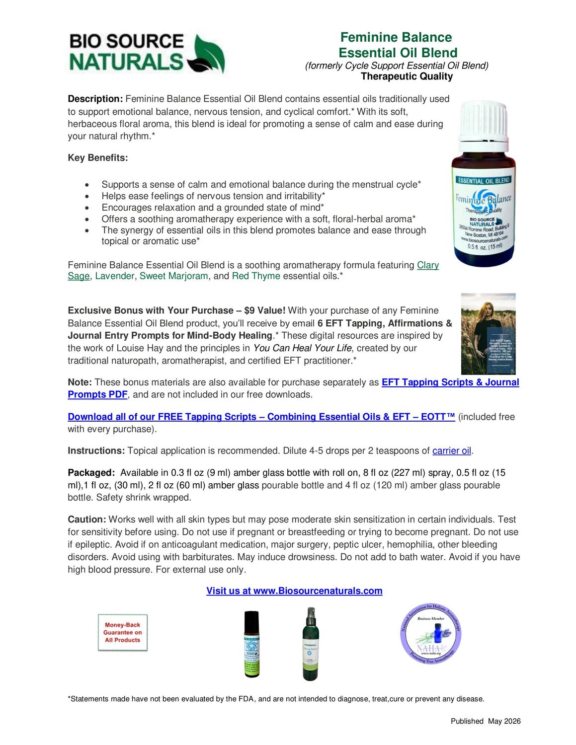 Feminine Balance Essential Oil Blend Product Bulletin
