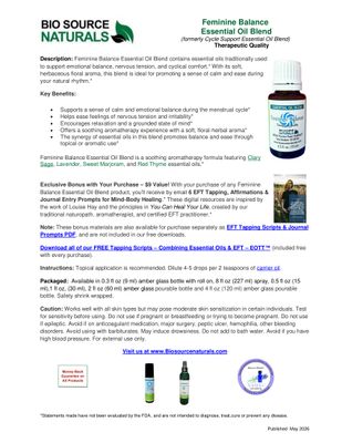 Feminine Balance Essential Oil Blend Product Bulletin Feminine Balance Essential Oil Blend Product Bulletin