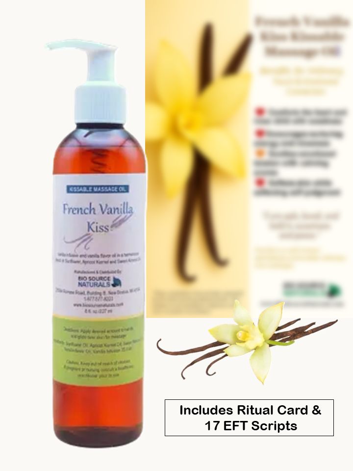 French Vanilla Kiss Kissable Massage Oil Bottle with Ritual Card and Vanilla Orchid – BioSource Naturals