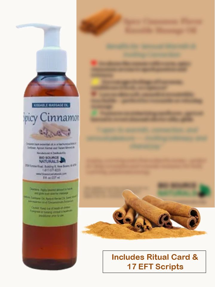 Spicy Cinnamon Kissable Massage Oil Bottle with Ritual Card and Cinnamon Sticks – BioSource Naturals