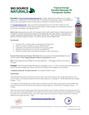 Tropical Orange Kissable Massage Oil Product Bulletin