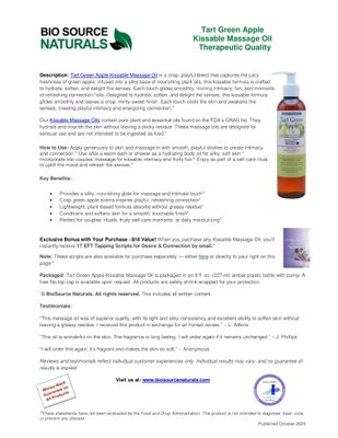 Tart Green Apple Kissable Massage Oil Product Bulletin