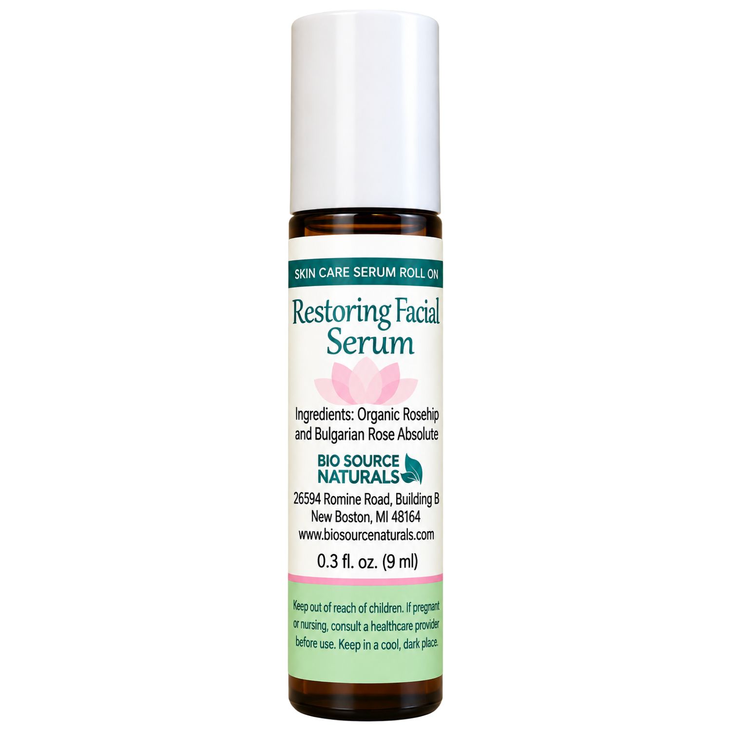 Restoring Facial Serum Roll-On - 0.3 fl oz (9 ml) Amber Glass Roll-On Bottle with Stainless Steel Roller Ball and Cap