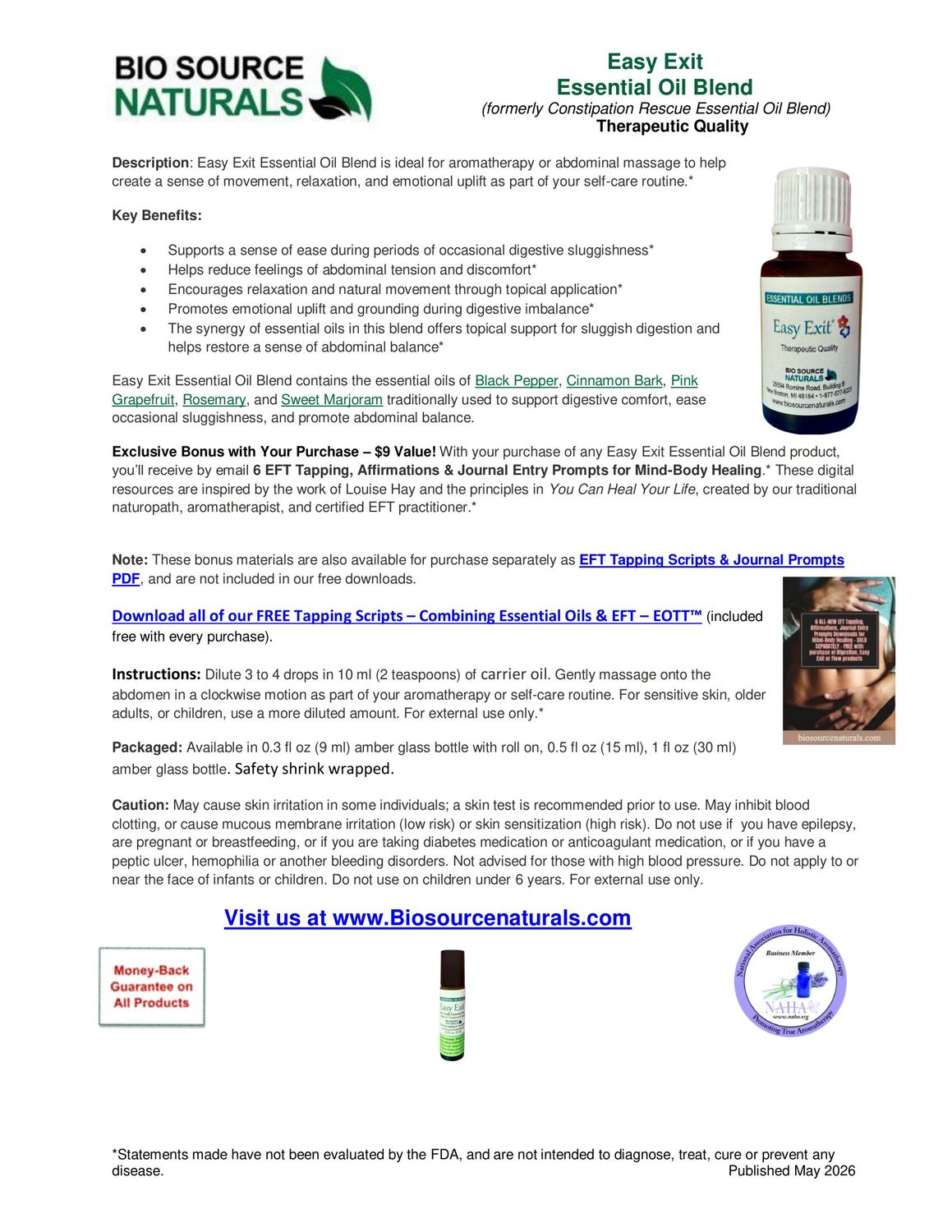 Easy Exit Essential Oil Blend Product Bulletin