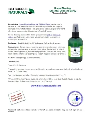 House Blessing Essential Oil Blend Spray - 4 fl oz (120 ml) | Includes 10 EFT Tapping Scripts, Affirmations & Journal Prompts for Mind-Body Support