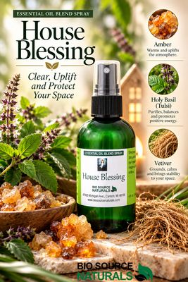 House Blessing Essential Oil Blend Spray - 4 fl oz (120 ml) | Includes 10 EFT Tapping Scripts, Affirmations &amp; Journal Prompts for Mind-Body Support