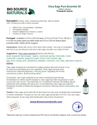 Hydrosol Clary Sage Calming Spray - 4 fl oz (120 ml) Stress Relief