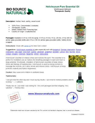 Hydrosol Helichrysum – Natural Cologne 4 fl oz (120 ml)