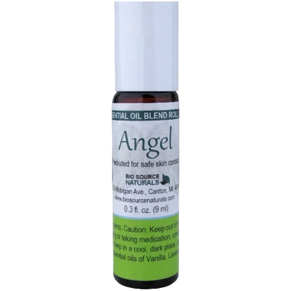 Angel Essential Oil Blend Roll-On - 0.3 fl oz (9 ml)  Amber Glass Roll-On Bottle w/ Stainless Steel Roller Ball &amp; Cap with 6 ALL-NEW EFT Tapping, Affirmations, Journal Prompts for Spiritual Healing