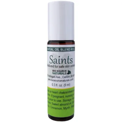 Saints Essential Oil Blend Roll-On -0.3 fl oz (9 ml) Amber Glass Roll-On Bottle with Stainless Steel Roller Ball and Cap | Includes 12 EFT Tapping Scripts, Affirmations &amp; Journal Prompts for Mind-Body