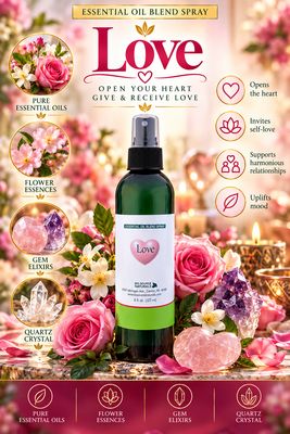 Love Essential Oil Blend Spray 8 fl oz (227 ml) | Includes 20 EFT Tapping Scripts, Affirmations &amp; Journal Prompts for Mind-Body Support