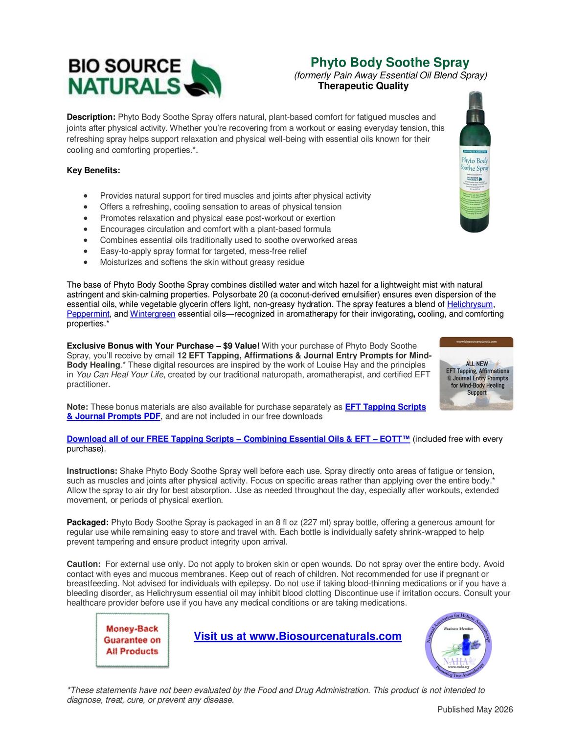 Phyto Body Soothe Spray Product Bulletin