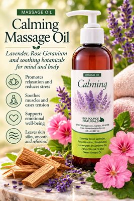 Calming Essential Oil Blend Massage Oil | Includes 9 EFT Tapping Scripts, Affirmations &amp; Journal Prompts for Mind-Body Support 8 fl. oz. (227 ml)