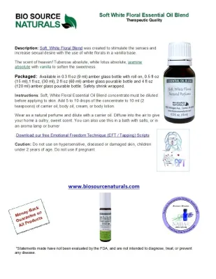 Soft, White Floral Essential Oil Blend Roll-On - 0.3 fl oz (9 ml) Amber Glass Roll-On Bottle with Stainless Steel Roller Ball and Cap
