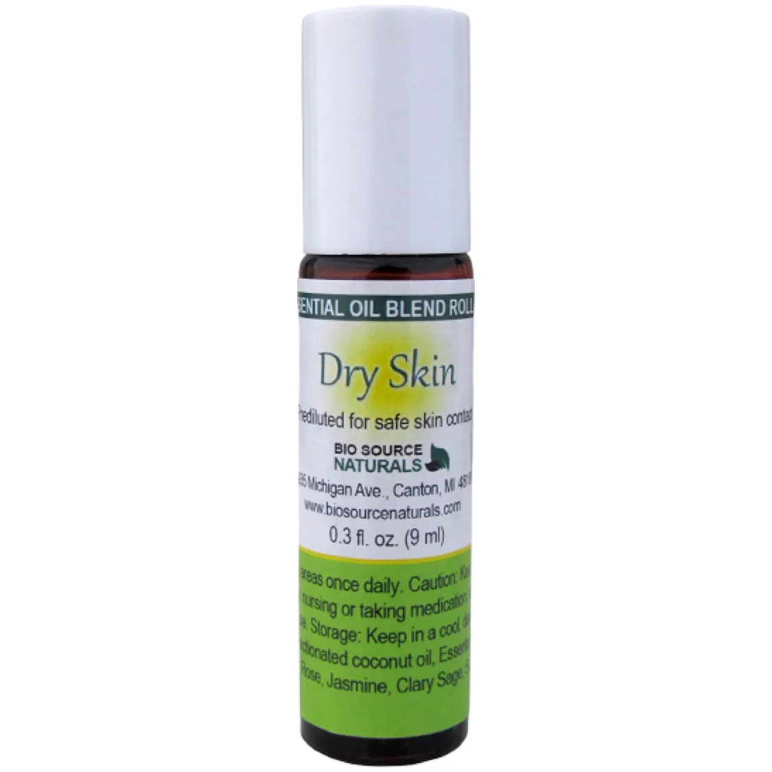 Dry Skin Essential Oil Blend Roll-On - 0.3 fl oz (9 ml) Amber Glass Roll-On Bottle with Stainless Steel Roller Ball and Cap