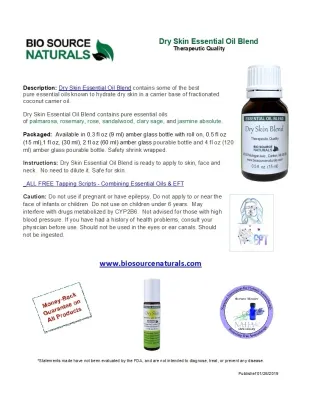 Dry Skin Essential Oil Blend Roll-On - 0.3 fl oz (9 ml) Amber Glass Roll-On Bottle with Stainless Steel Roller Ball and Cap