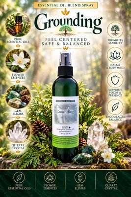 Grounding Pure Essential Oil Blend Spray - 8 fl oz (227 ml) | Includes 15 EFT Tapping Scripts, Affirmations & Journal Prompts for Mind-Body Support