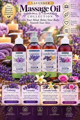 Lavender Massage Oil Collection – Calming Aromatherapy Gift Set (4 Bottles)