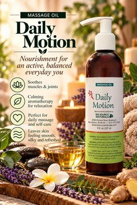 Daily Motion Essential Oil Blend Massage Oil | Includes 12 EFT Tapping Scripts, Affirmations &amp; Journal Prompts for Mind-Body Support 8 fl. oz. (227 ml)