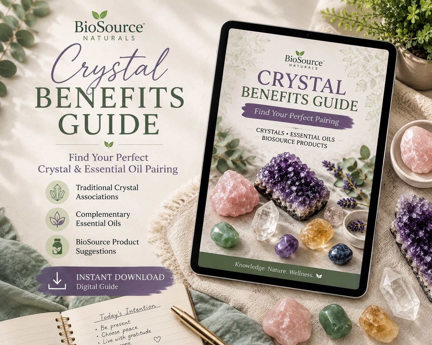 Crystals, Benefits, Essential Oil &amp; Biosource Product Pairings Guide Download