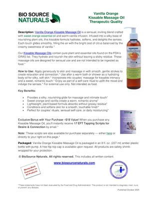 Vanilla Orange Kissable Massage Oil Product Bulletin