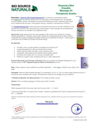 Rosemary Mint Kissable Massage Oil Product Bulletin