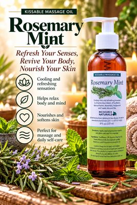 Rosemary Mint Kissable Massage Oil | Includes 17 EFT Tapping Scripts for Desire &amp; Connection 8 fl. oz. (227 ml)