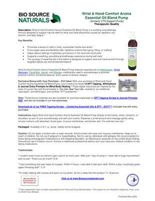 Wrist and Hand Comfort Aroma Essential Oil Blend Pump Product Bulletin