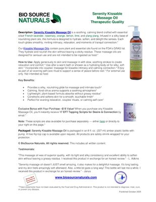 Serenity Kissable Massage Oil Product Bulletin – BioSource Naturals