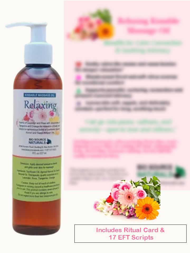 Relaxing Kissable Massage Oil Bottle with Ritual Card and Floral Visual – BioSource Naturals