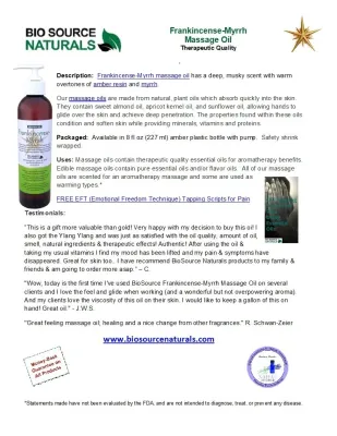 Frankincense-Myrrh Massage Oil/Personal Fragrance Oil 8 fl oz (227 ml) | Includes 5 EFT Tapping Scripts, Affirmations & Journal Prompts for Mind-Body Support