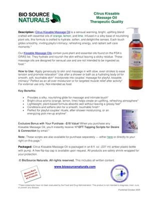 Citrus Kissable Massage Oil Product Bulletin