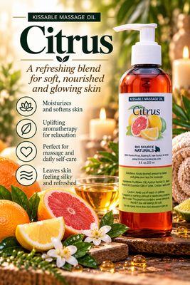 Citrus Kissable Massage Oil | Includes 17 EFT Tapping Scripts for Desire &amp; Connection 8 fl. oz. (227 ml)