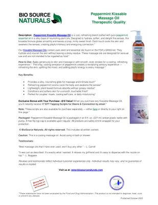 Peppermint Kissable Massage Oil Product Bulletin