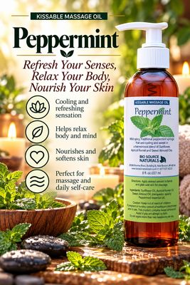 Peppermint Kissable Massage Oil | Includes 17 EFT Tapping Scripts for Desire &amp; Connection 8 fl. oz. (227 ml)