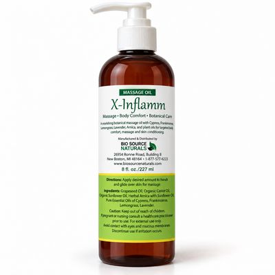 X-Inflamm Massage Oil | Includes 9 EFT Tapping, Affirmations &amp; Journal Prompts for Mind-Body Healing Support 8 fl. oz. (227 ml)