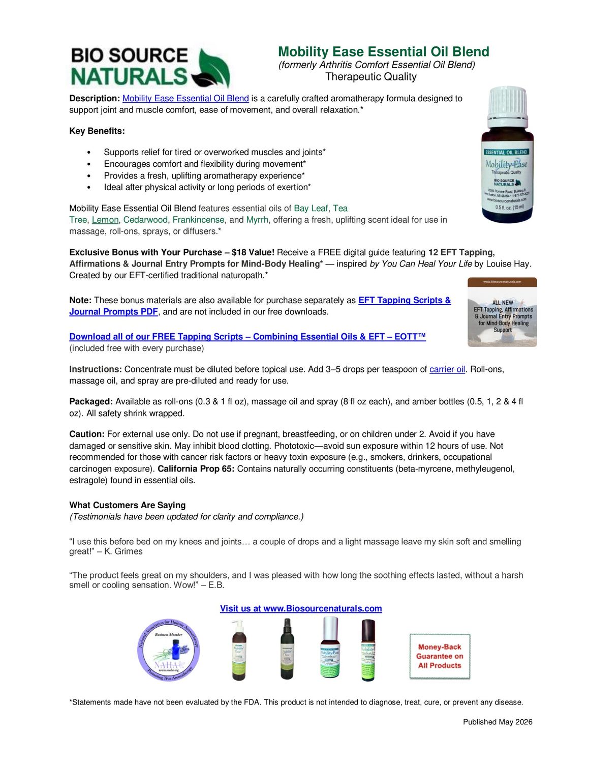 Mobility Ease Essential Oil Blend Product Bulletin
