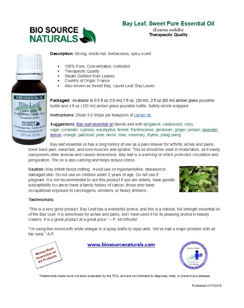 Bay Leaf  - Laurel Leaf Pure Essential Oil Product Bulletin
