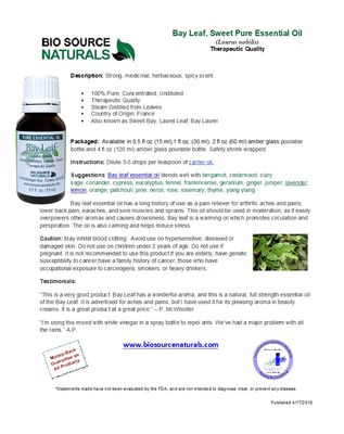 Bay Leaf  - Laurel Leaf Pure Essential Oil Product Bulletin