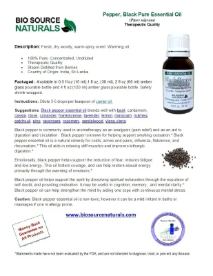 Black Pepper Pure Essential Oil with Analysis Report &amp; Free Affirmation Digital Card