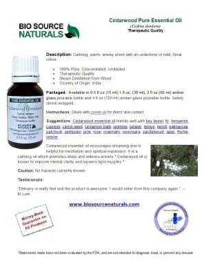 Cedarwood Pure Essential Oil  - Himalayan with Analysis Report &amp; Free Affirmation Digital Card