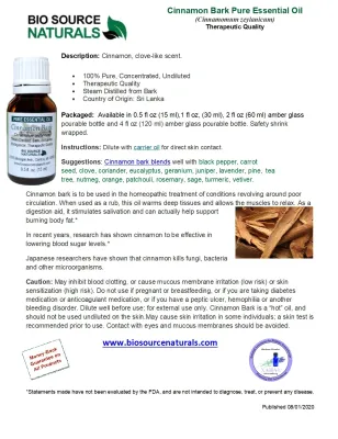 Cinnamon Bark Pure Essential Oil with Analysis Report &amp; Free Affirmation Digital Card